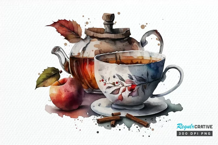 Watercolor Cinnamon Apple Tea PNG Clipart