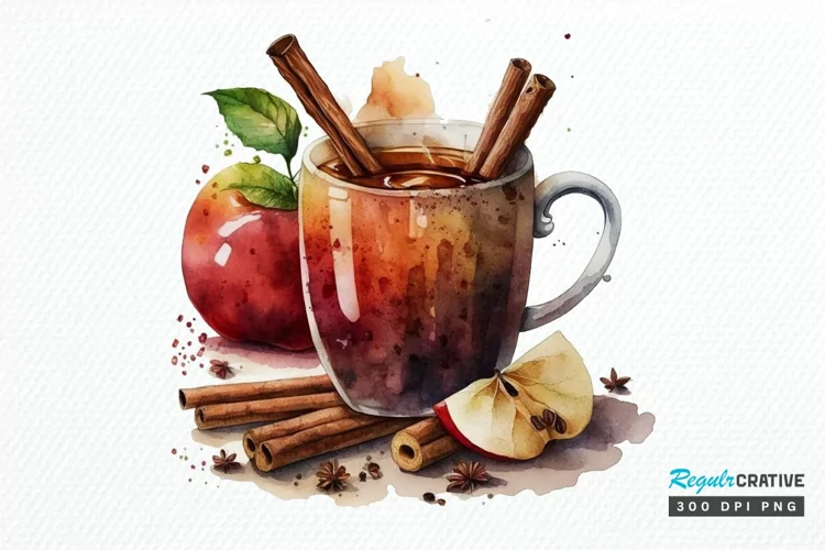 Watercolor Cinnamon Apple Tea PNG Clipart