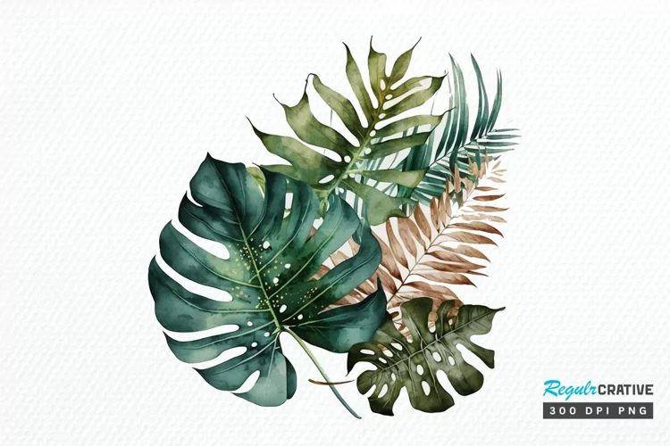 Watercolor Tropical Leave PNG Clipart