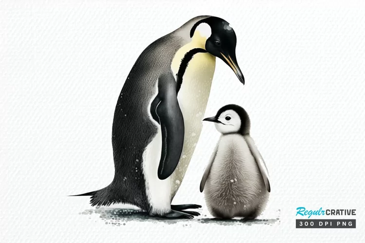 Mom and Baby Penguin PNG Clipart