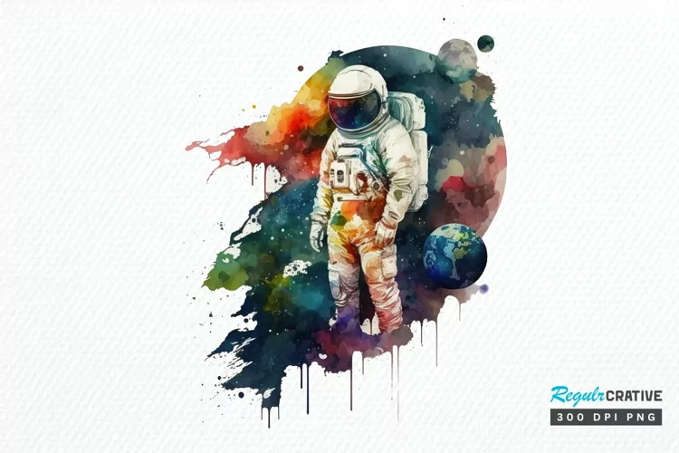 Watercolor Astronaut Planet PNG Clipart