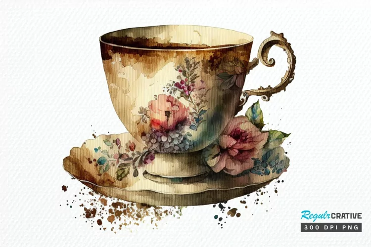 Watercolor Vintage Coffee Cup PNG Clipart