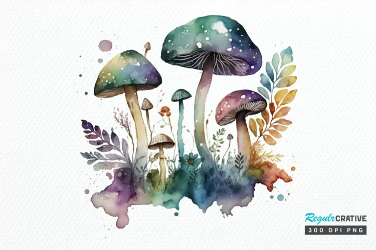 Watercolor Magic Mushrooms PNG Clipart