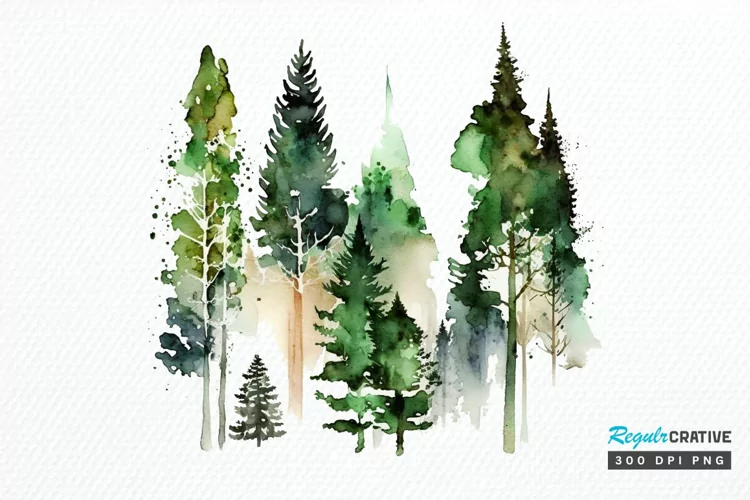 Watercolor Forest PNG Clipart