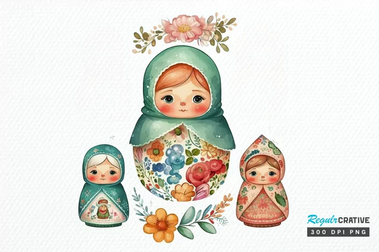 Watercolor Matryoshka Dolls PNG Clipart