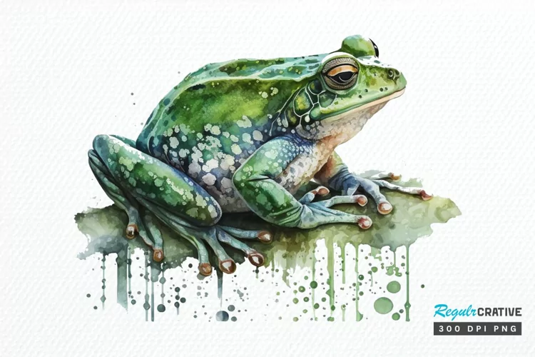 Watercolor Green Frog PNG Clipart