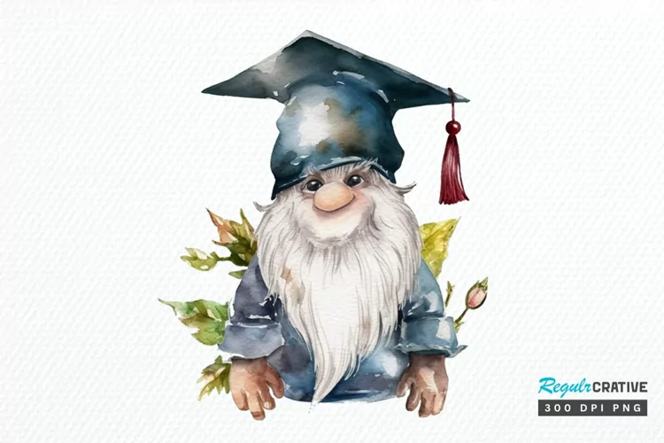 Watercolor Gnome Graduate PNG Clipart
