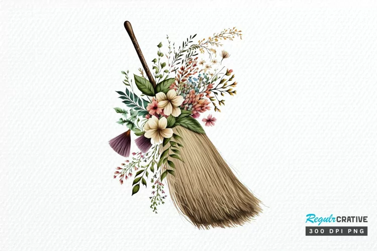 Watercolor Floral Brooms PNG Clipart
