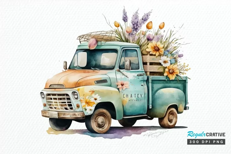 Watercolor Easter Truck PNG Clipart