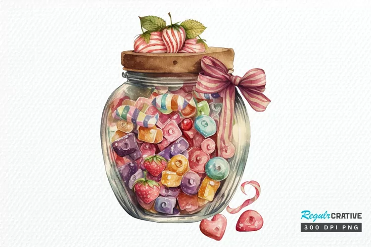 Watercolor Candy in Jar Valentine Day PNG Clipart