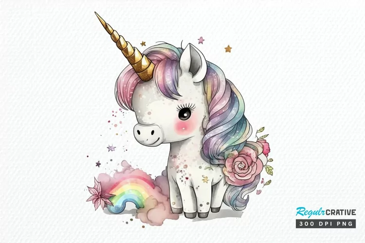 Watercolor Magical Unicorn PNG Clipart