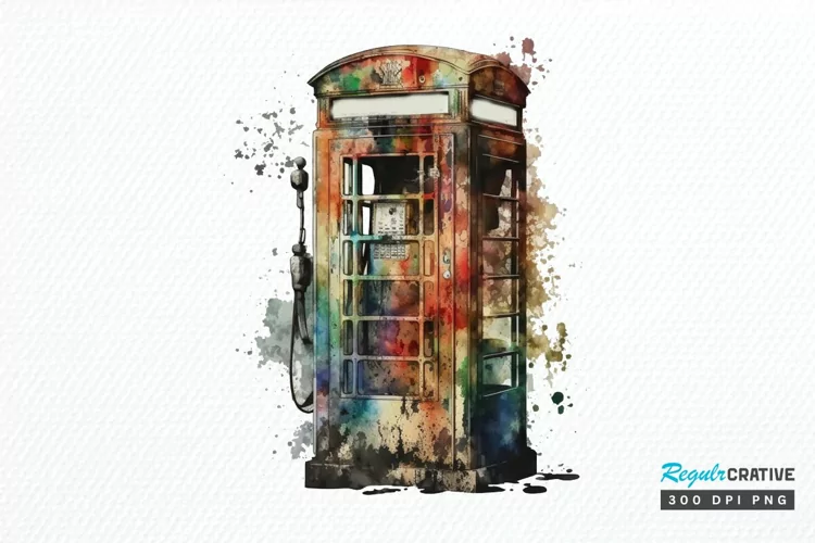 Watercolor Vintage Public Telephone Booth PNG Clipart
