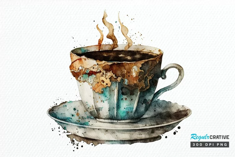 Watercolor Vintage Coffee Cup PNG Clipart