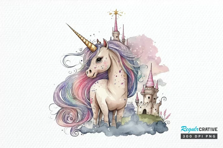 Watercolor Magical Unicorn PNG Clipart