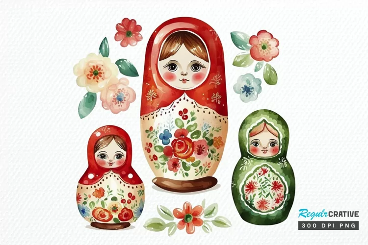 Watercolor Matryoshka Dolls PNG Clipart