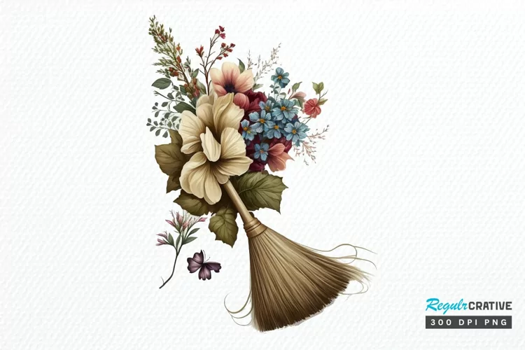 Watercolor Floral Brooms PNG Clipart