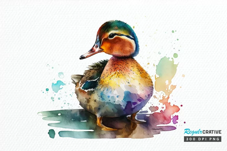 Watercolor Cute Colorful Duck PNG Clipart