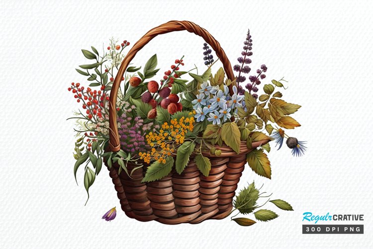 Basket of Wildflowers PNG Clipart