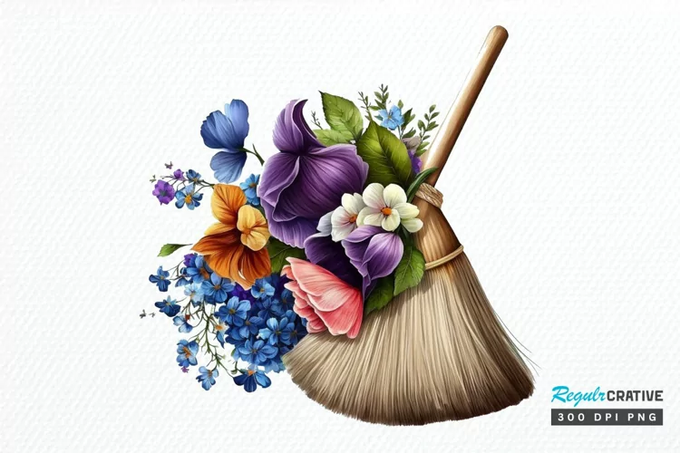 Watercolor Floral Brooms PNG Clipart
