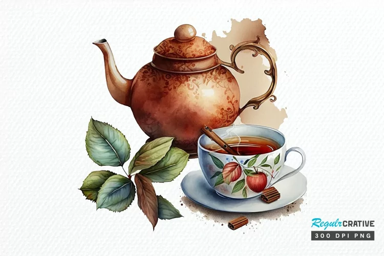 Watercolor Cinnamon Apple Tea PNG Clipart