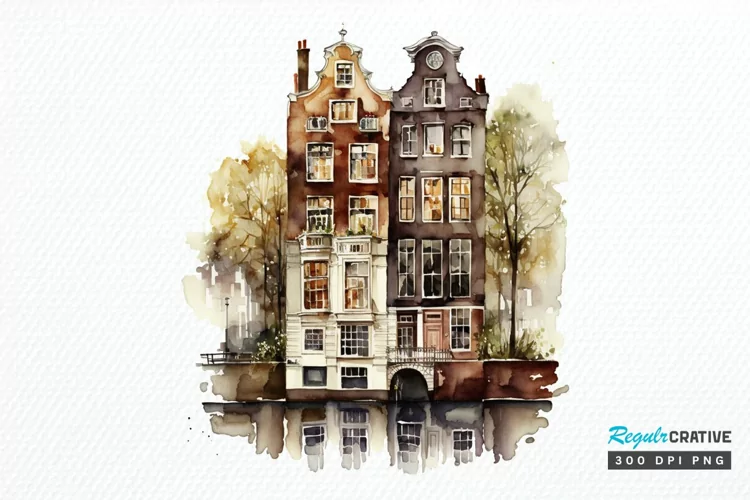 Watercolor Amsterdam Canal House PNG Clipart