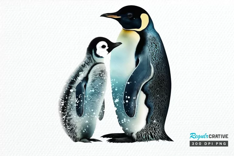 Mom and Baby Penguin PNG Clipart