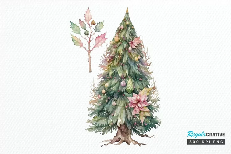 Watercolor Fairy Christmas Trees PNG Clipart