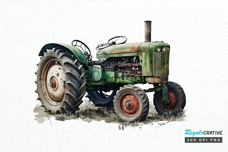 Watercolor Old Tractor PNG Clipart