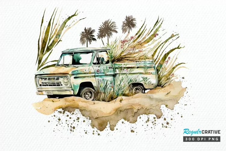 Watercolor Beach Truck PNG Clipart
