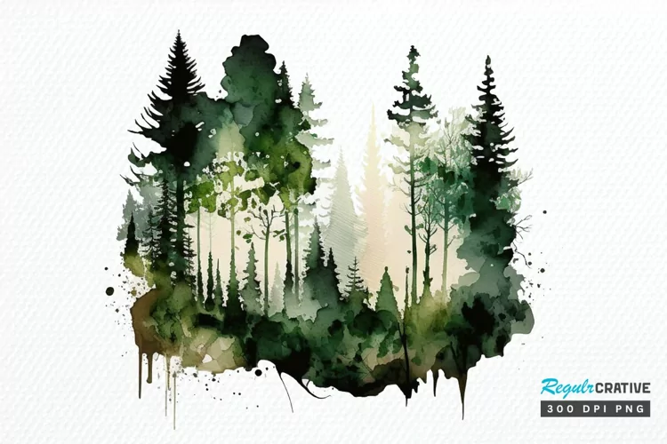 Watercolor Forest PNG Clipart