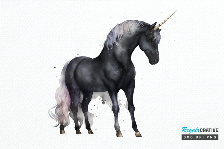 Watercolor Night Unicorn PNG Clipart example image 1