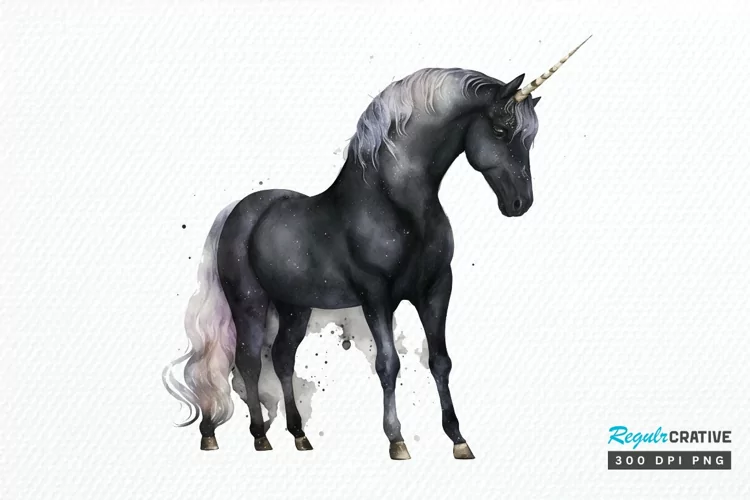 Watercolor Night Unicorn PNG Clipart
