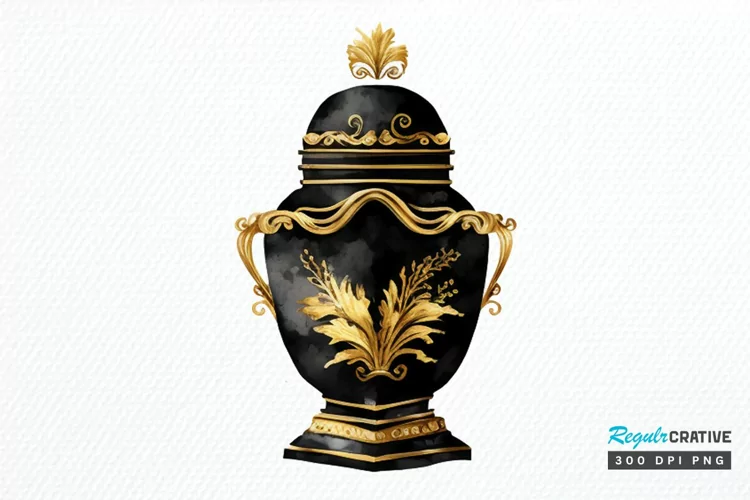 Watercolor Black and Gold Antique PNG Clipart