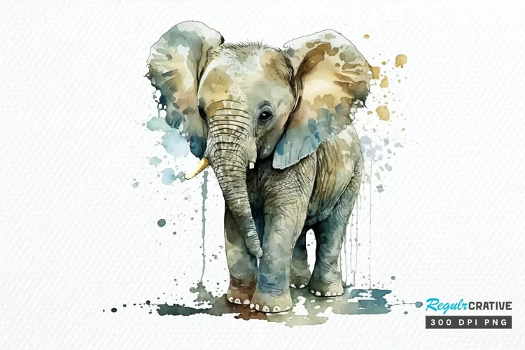 Watercolor Baby Elephant PNG Clipart