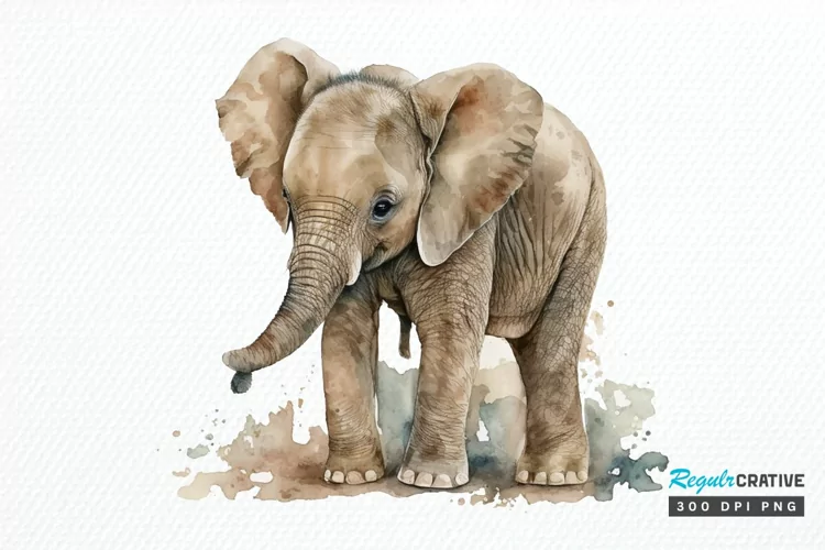 Watercolor Baby Elephant PNG Clipart