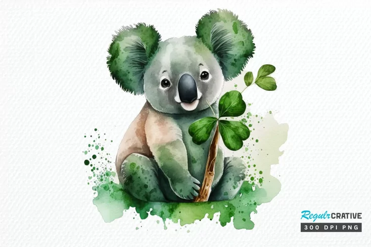 Watercolor Koala Patrick's Day PNG Clipart