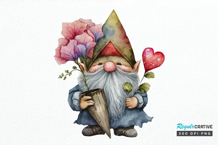 Watercolor valentine Gnome PNG Clipart