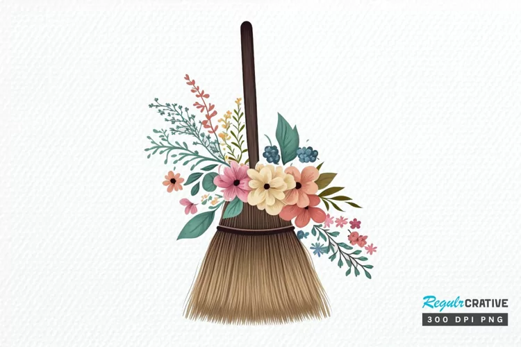 Watercolor Floral Brooms PNG Clipart