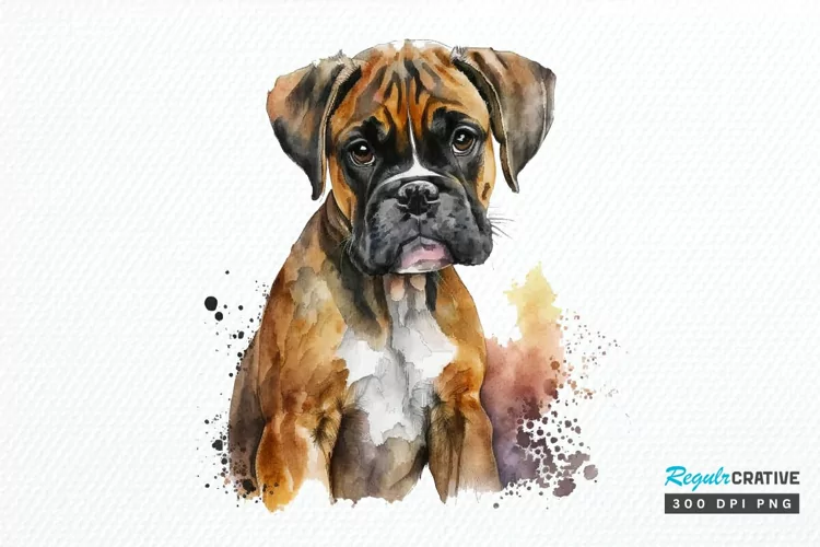 Watercolor Cute Boxer PNG Clipart
