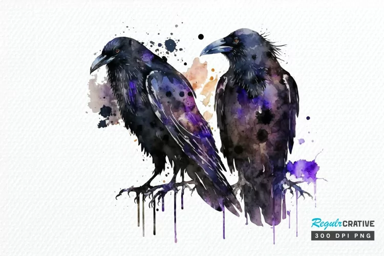 Watercolor Gothic Ravens PNG Clipart