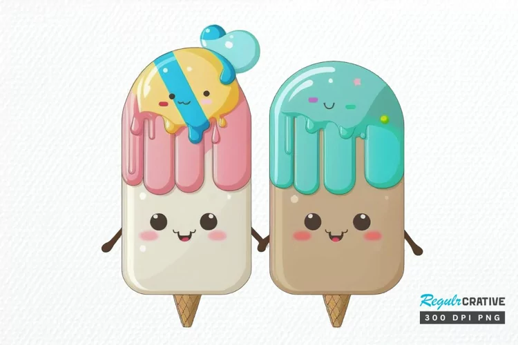 Watercolor Cute Ice Cream PNG Clipart