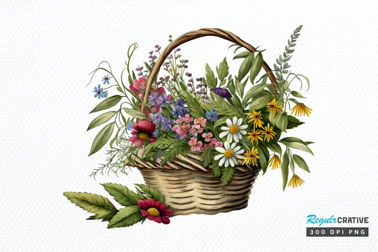 Basket of Wildflowers PNG Clipart