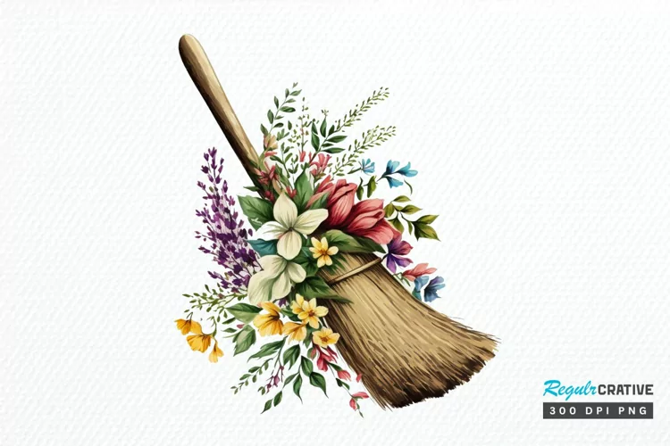 Watercolor Floral Brooms PNG Clipart