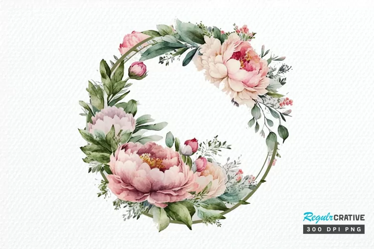 Watercolor Pink Peony Frames PNG Clipart