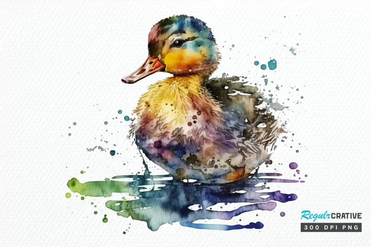 Watercolor Cute Colorful Duck PNG Clipart