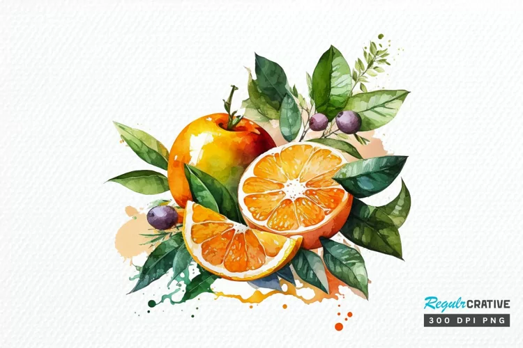 Watercolor Oranges PNG Clipart