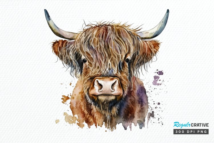 Watercolor Cute Highland Cow PNG Clipart