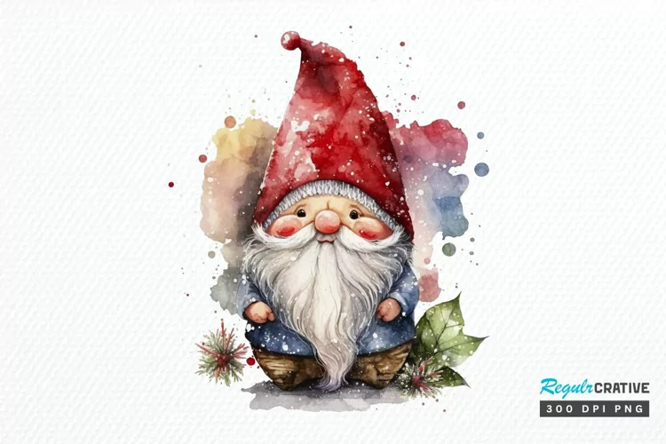 Watercolor Christmas Gnome PNG Clipart
