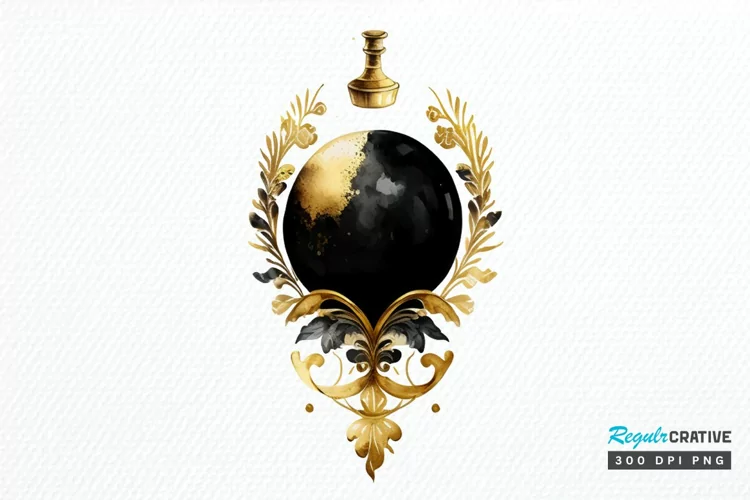 Watercolor Black and Gold Antique PNG Clipart