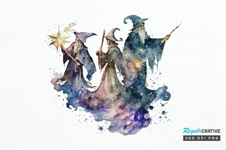 Watercolor Celestial Wizards PNG Clipart